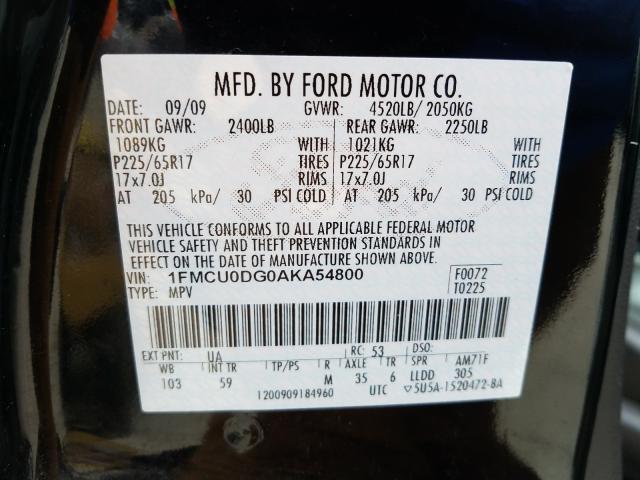 Photo 9 VIN: 1FMCU0DG0AKA54800 - FORD ESCAPE XLT 