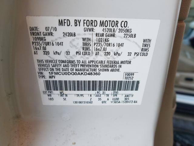 Photo 9 VIN: 1FMCU0DG0AKD48360 - FORD ESCAPE XLT 