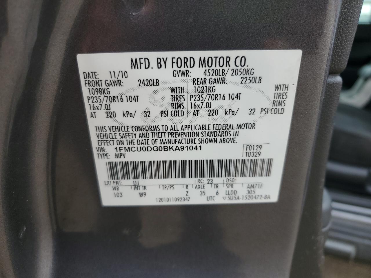 Photo 11 VIN: 1FMCU0DG0BKA91041 - FORD ESCAPE 