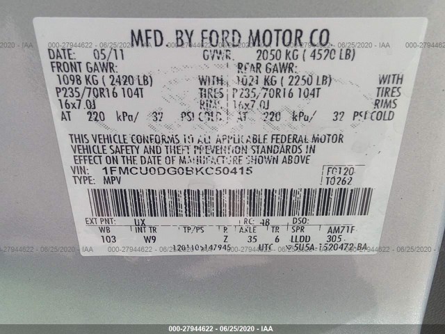 Photo 8 VIN: 1FMCU0DG0BKC50415 - FORD ESCAPE 