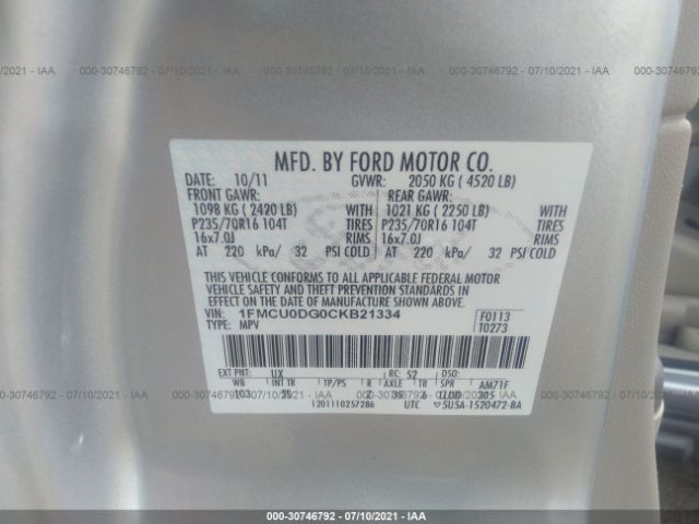 Photo 8 VIN: 1FMCU0DG0CKB21334 - FORD ESCAPE 