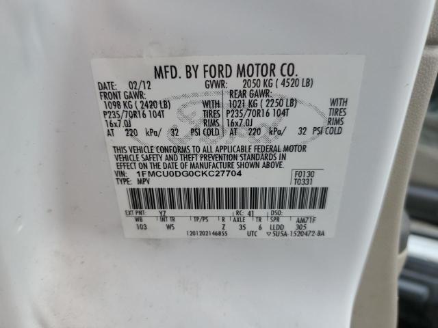 Photo 13 VIN: 1FMCU0DG0CKC27704 - FORD ESCAPE XLT 