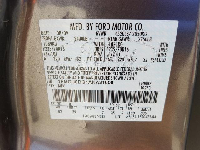 Photo 9 VIN: 1FMCU0DG1AKA31008 - FORD ESCAPE XLT 