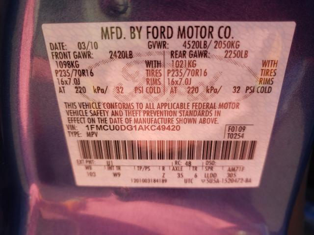 Photo 9 VIN: 1FMCU0DG1AKC49420 - FORD ESCAPE XLT 