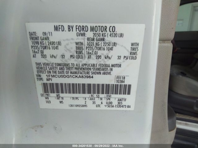 Photo 8 VIN: 1FMCU0DG1CKA83984 - FORD ESCAPE 