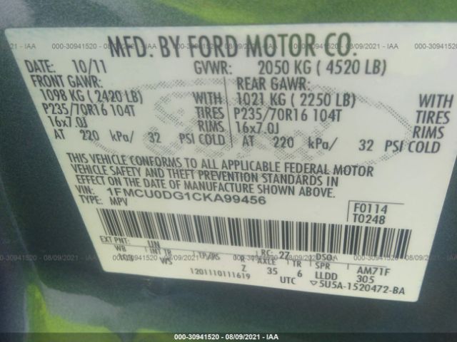 Photo 8 VIN: 1FMCU0DG1CKA99456 - FORD ESCAPE 