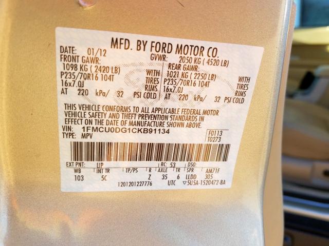 Photo 9 VIN: 1FMCU0DG1CKB91134 - FORD ESCAPE XLT 