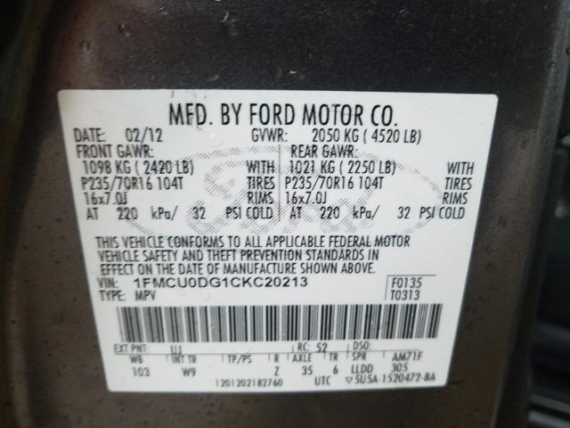 Photo 9 VIN: 1FMCU0DG1CKC20213 - FORD ESCAPE XLT 