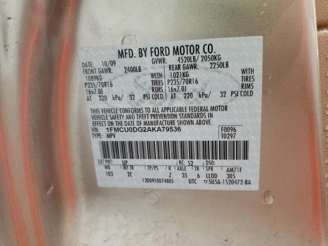 Photo 9 VIN: 1FMCU0DG2AKA79536 - FORD ESCAPE XLT 