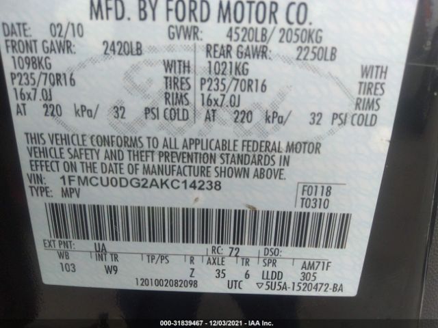 Photo 8 VIN: 1FMCU0DG2AKC14238 - FORD ESCAPE 