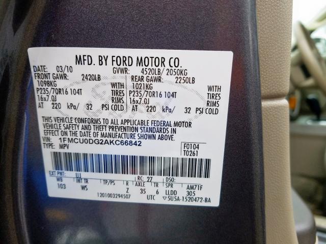 Photo 9 VIN: 1FMCU0DG2AKC66842 - FORD ESCAPE XLT 