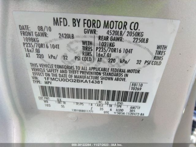 Photo 8 VIN: 1FMCU0DG2BKA14381 - FORD ESCAPE 