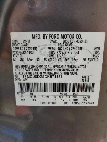 Photo 12 VIN: 1FMCU0DG2CKB71121 - FORD ESCAPE XLT 