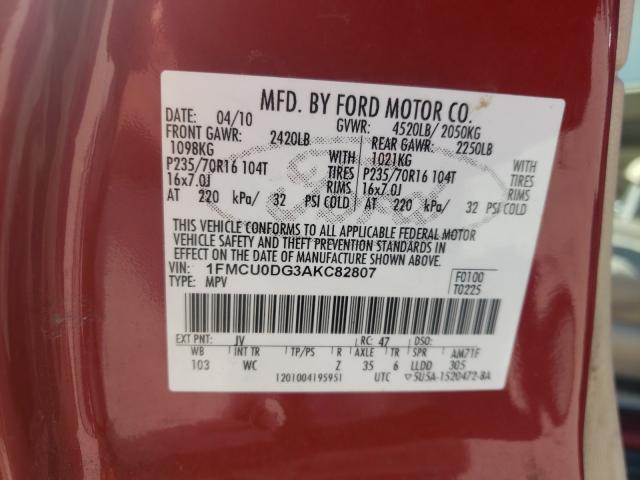 Photo 9 VIN: 1FMCU0DG3AKC82807 - FORD ESCAPE XLT 