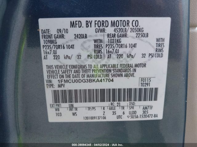 Photo 8 VIN: 1FMCU0DG3BKA41704 - FORD ESCAPE 