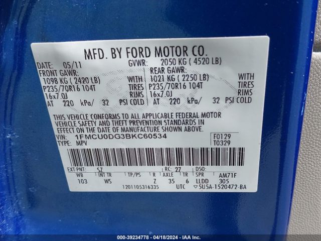 Photo 8 VIN: 1FMCU0DG3BKC60534 - FORD ESCAPE 