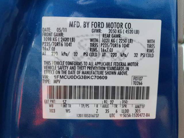 Photo 9 VIN: 1FMCU0DG3BKC70609 - FORD ESCAPE XLT 