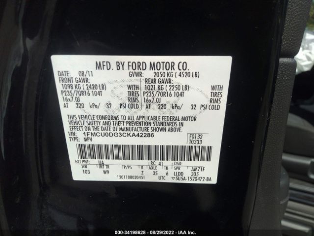 Photo 8 VIN: 1FMCU0DG3CKA42286 - FORD ESCAPE 