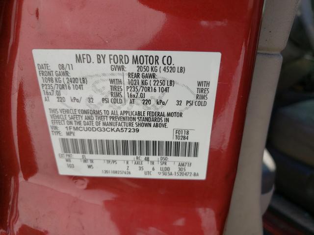 Photo 9 VIN: 1FMCU0DG3CKA57239 - FORD ESCAPE XLT 