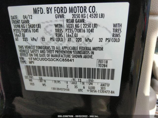 Photo 8 VIN: 1FMCU0DG3CKC85841 - FORD ESCAPE 