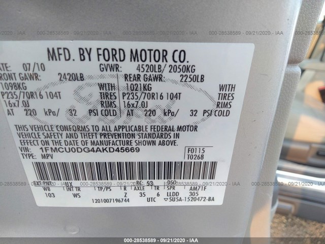 Photo 8 VIN: 1FMCU0DG4AKD45669 - FORD ESCAPE 