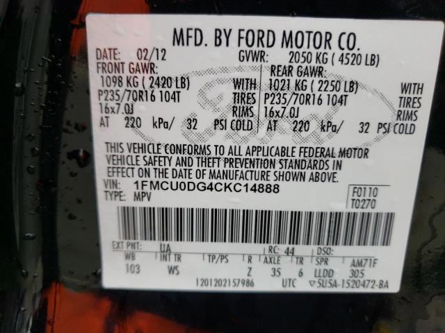 Photo 12 VIN: 1FMCU0DG4CKC14888 - FORD ESCAPE 