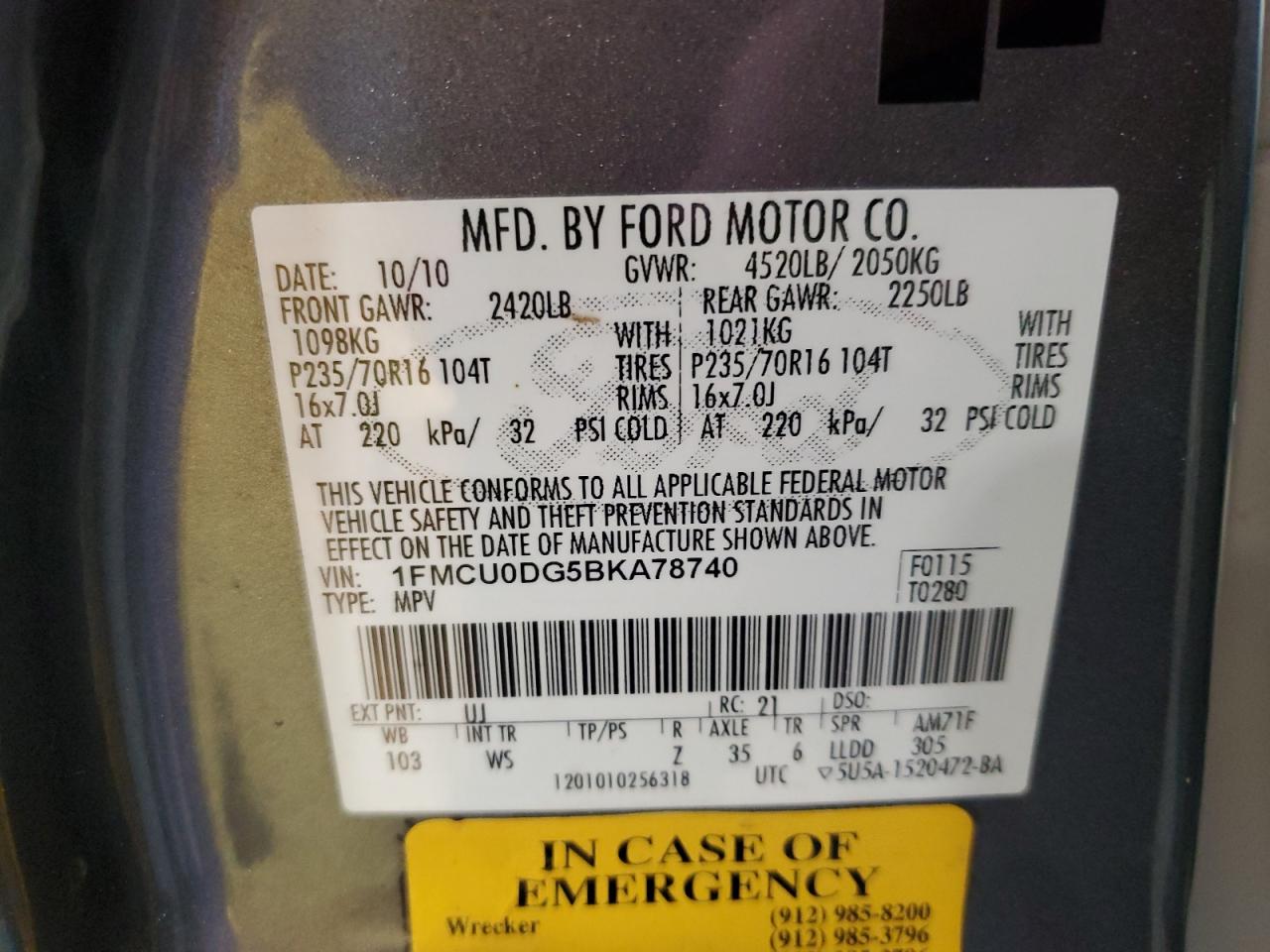 Photo 12 VIN: 1FMCU0DG5BKA78740 - FORD ESCAPE 