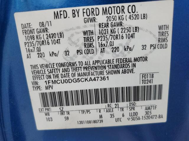 Photo 13 VIN: 1FMCU0DG5CKA47361 - FORD ESCAPE XLT 