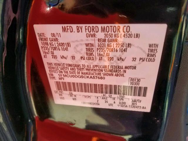 Photo 9 VIN: 1FMCU0DG5CKA57680 - FORD ESCAPE XLT 