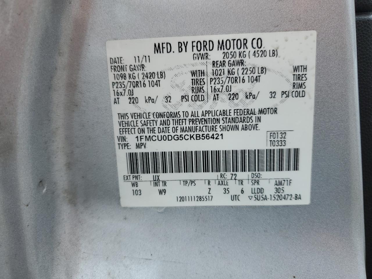 Photo 13 VIN: 1FMCU0DG5CKB56421 - FORD ESCAPE 