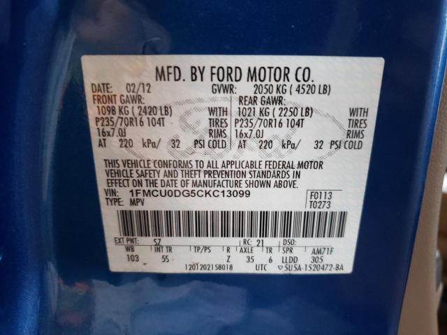 Photo 9 VIN: 1FMCU0DG5CKC13099 - FORD ESCAPE XLT 