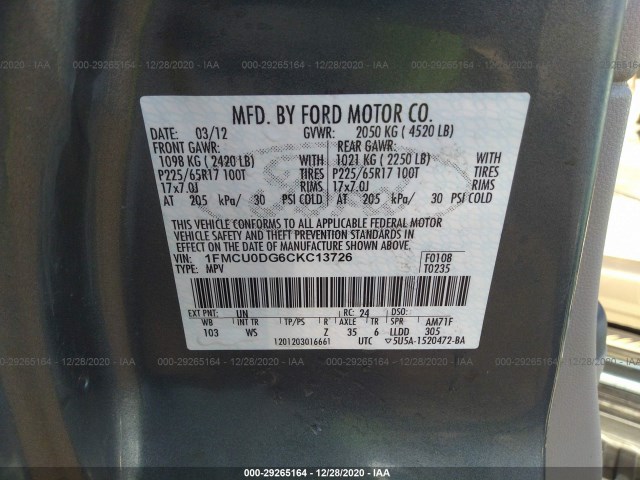 Photo 8 VIN: 1FMCU0DG6CKC13726 - FORD ESCAPE 