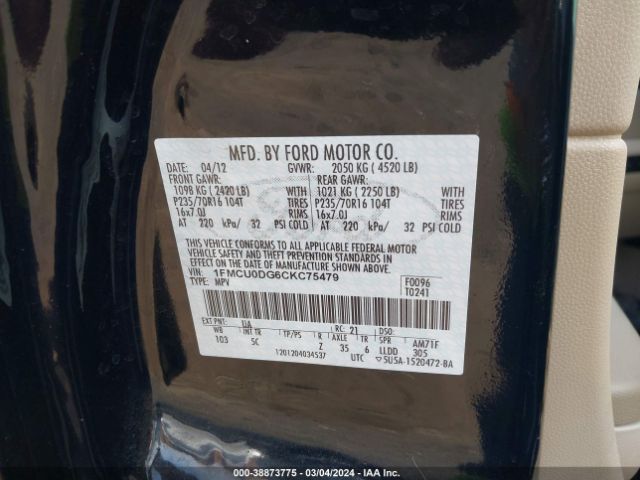 Photo 8 VIN: 1FMCU0DG6CKC75479 - FORD ESCAPE 