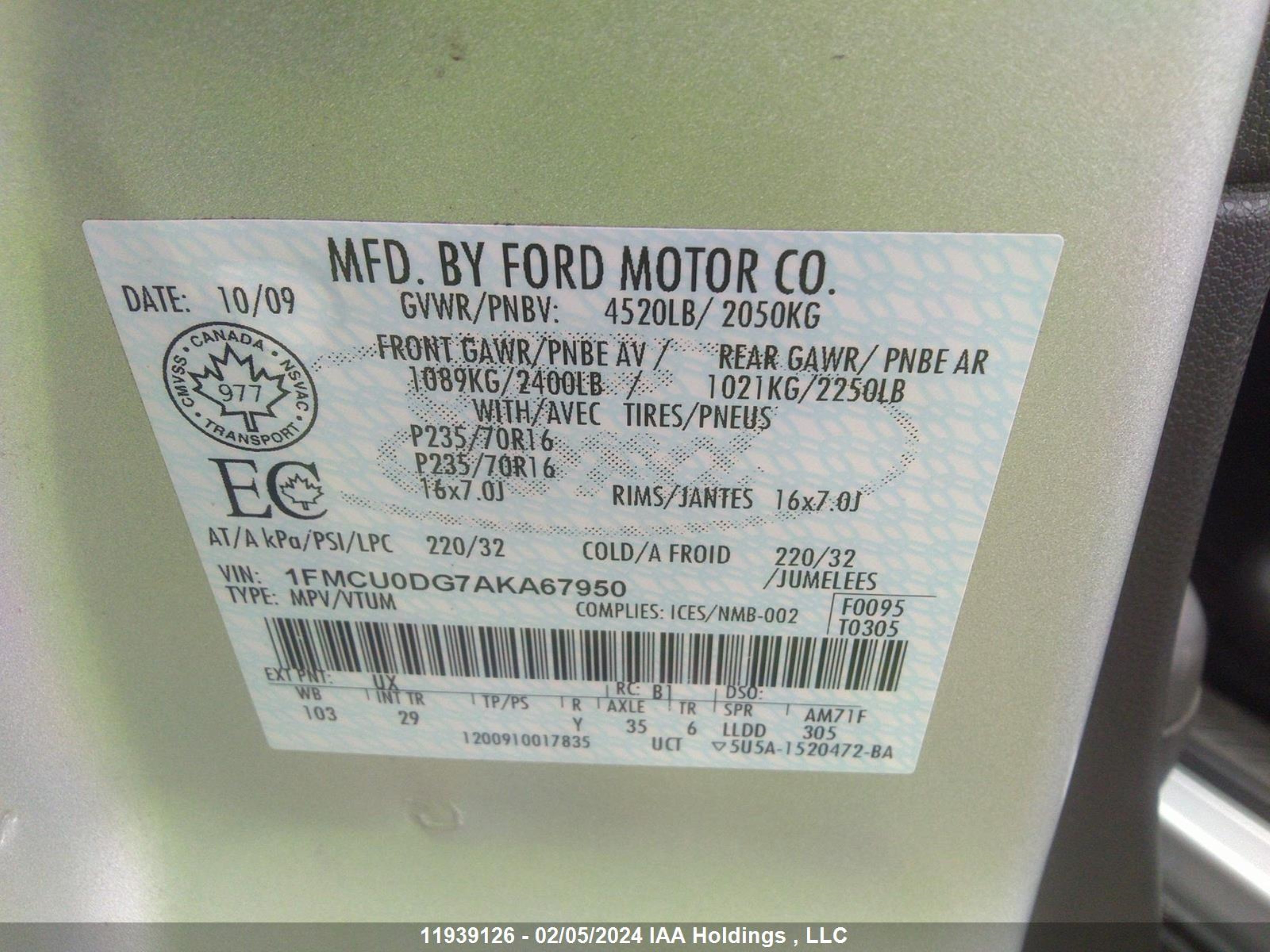 Photo 8 VIN: 1FMCU0DG7AKA67950 - FORD ESCAPE 