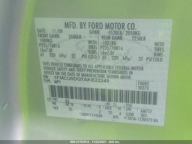 Photo 8 VIN: 1FMCU0DG7AKB22249 - FORD ESCAPE 