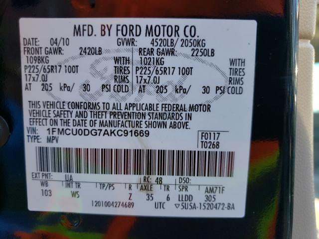 Photo 9 VIN: 1FMCU0DG7AKC91669 - FORD ESCAPE XLT 