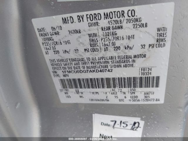 Photo 8 VIN: 1FMCU0DG7AKD40742 - FORD ESCAPE 