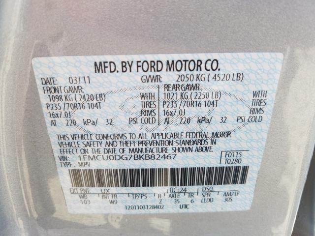 Photo 9 VIN: 1FMCU0DG7BKB82467 - FORD ESCAPE XLT 