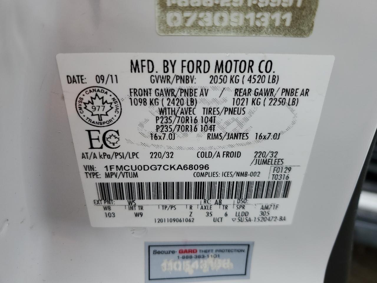 Photo 13 VIN: 1FMCU0DG7CKA68096 - FORD ESCAPE 