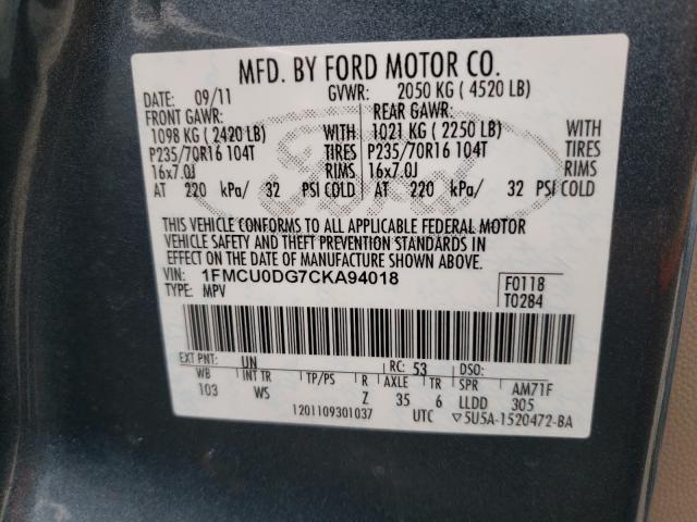 Photo 9 VIN: 1FMCU0DG7CKA94018 - FORD ESCAPE XLT 