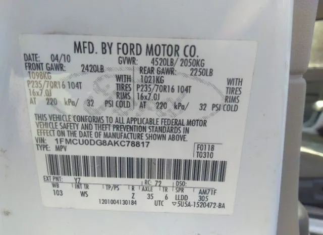 Photo 8 VIN: 1FMCU0DG8AKC78817 - FORD ESCAPE 