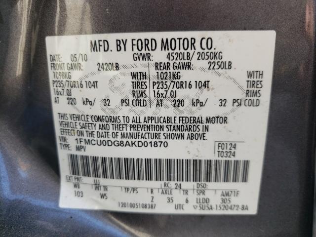 Photo 9 VIN: 1FMCU0DG8AKD01870 - FORD ESCAPE XLT 