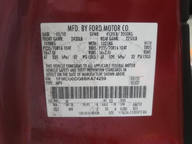 Photo 9 VIN: 1FMCU0DG8BKA74259 - FORD ESCAPE XLT 