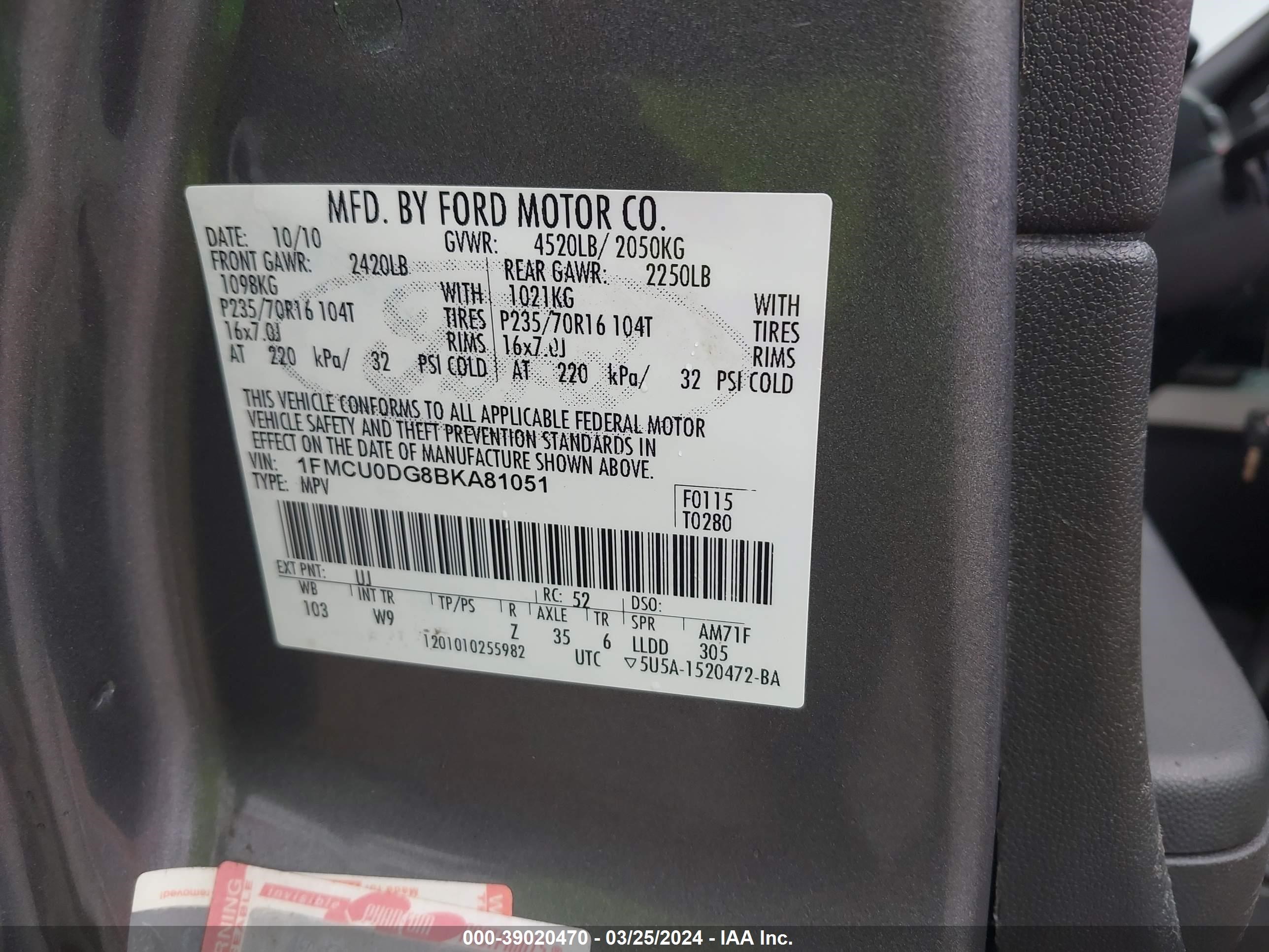 Photo 8 VIN: 1FMCU0DG8BKA81051 - FORD ESCAPE 