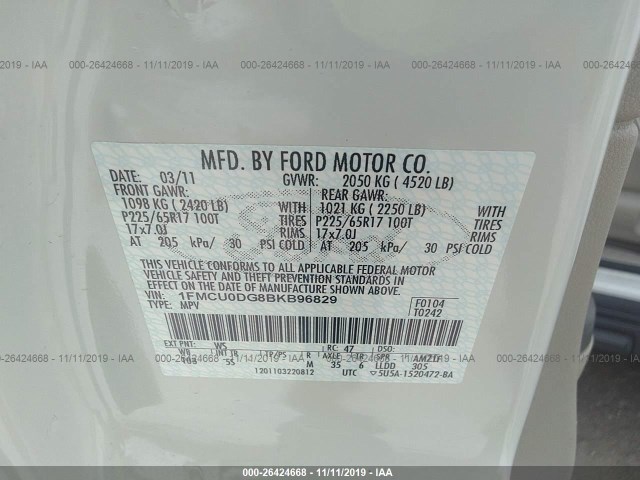 Photo 8 VIN: 1FMCU0DG8BKB96829 - FORD ESCAPE 