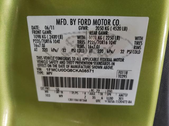 Photo 9 VIN: 1FMCU0DG8CKA08571 - FORD ESCAPE XLT 