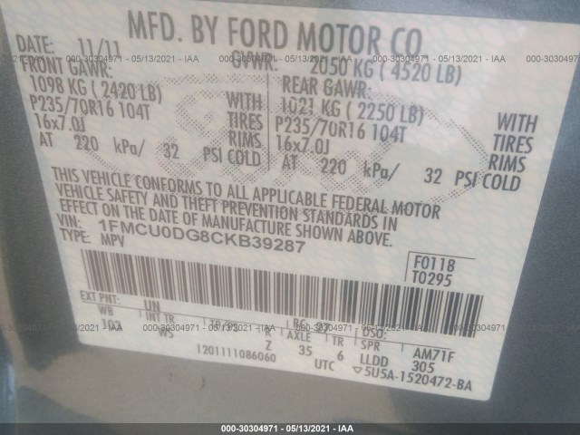 Photo 8 VIN: 1FMCU0DG8CKB39287 - FORD ESCAPE 