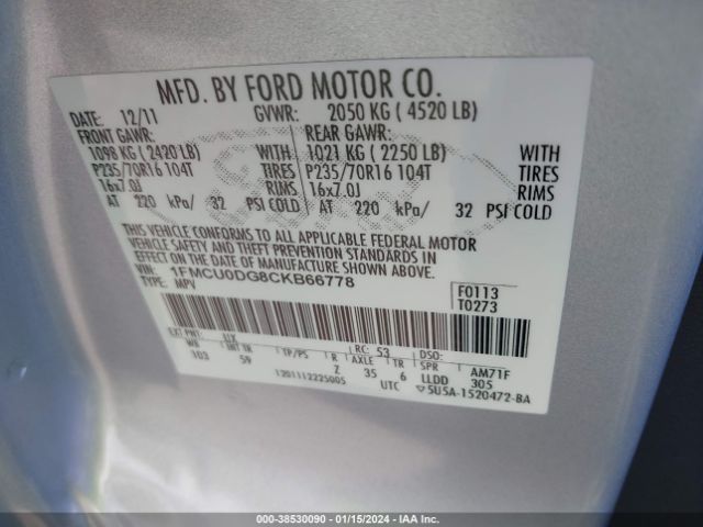 Photo 8 VIN: 1FMCU0DG8CKB66778 - FORD ESCAPE 