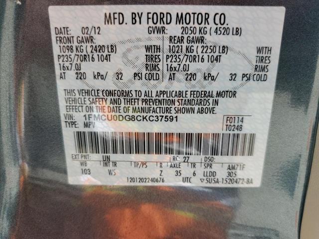 Photo 9 VIN: 1FMCU0DG8CKC37591 - FORD ESCAPE XLT 