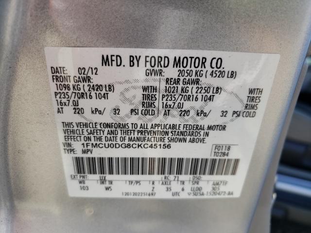 Photo 9 VIN: 1FMCU0DG8CKC45156 - FORD ESCAPE XLT 